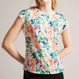 Ted Baker Karlih Woven-front T-shirt - White/Multi - Size 6 (S)